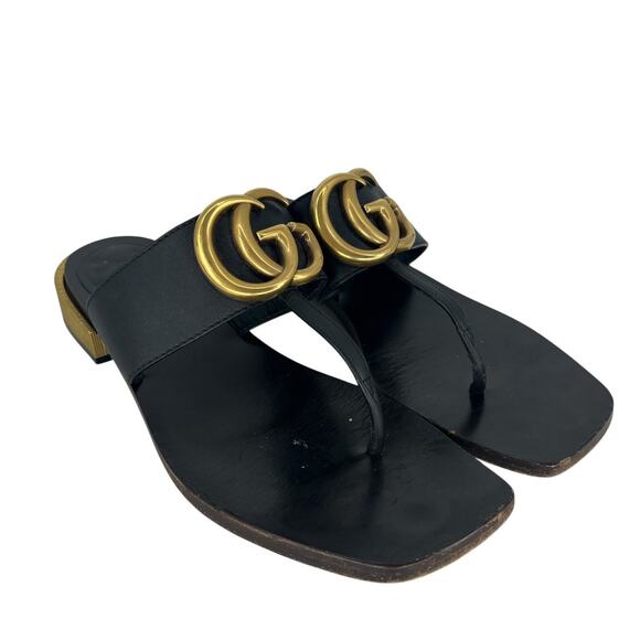 Gucci Marmont Logo Leather Thong Sandal in Black - Picture 3 of 16